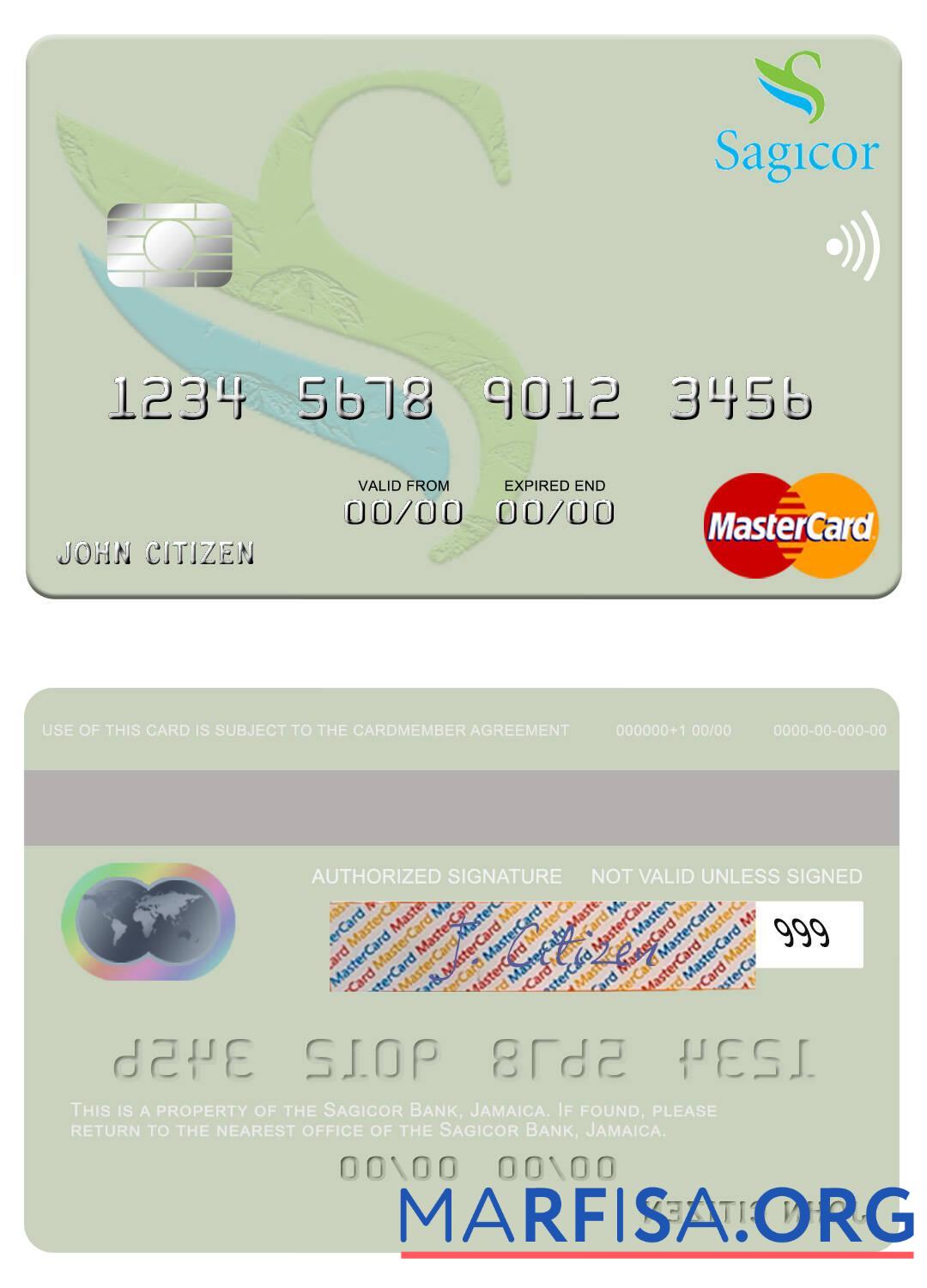 Blank Jamaica Sagicor Bank mastercard download for verification